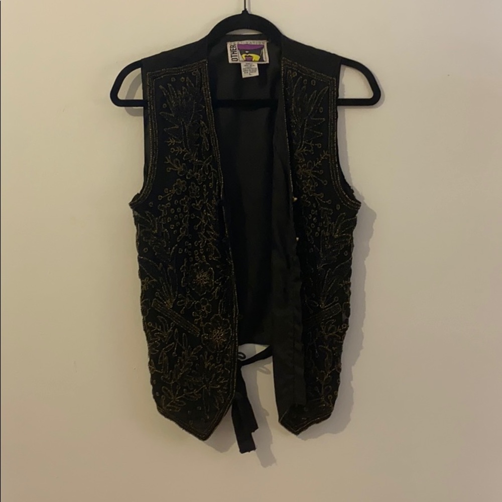 Vintage black vest with gold and black beading